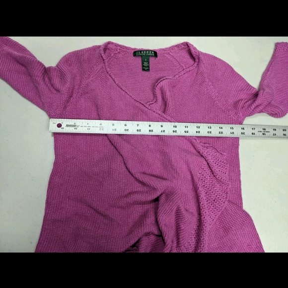 Lauren Ralph Lauren 100% Linen Cardigan Sweater 3/4 Sleeve Open Front Pink S - Picture 5 of 5